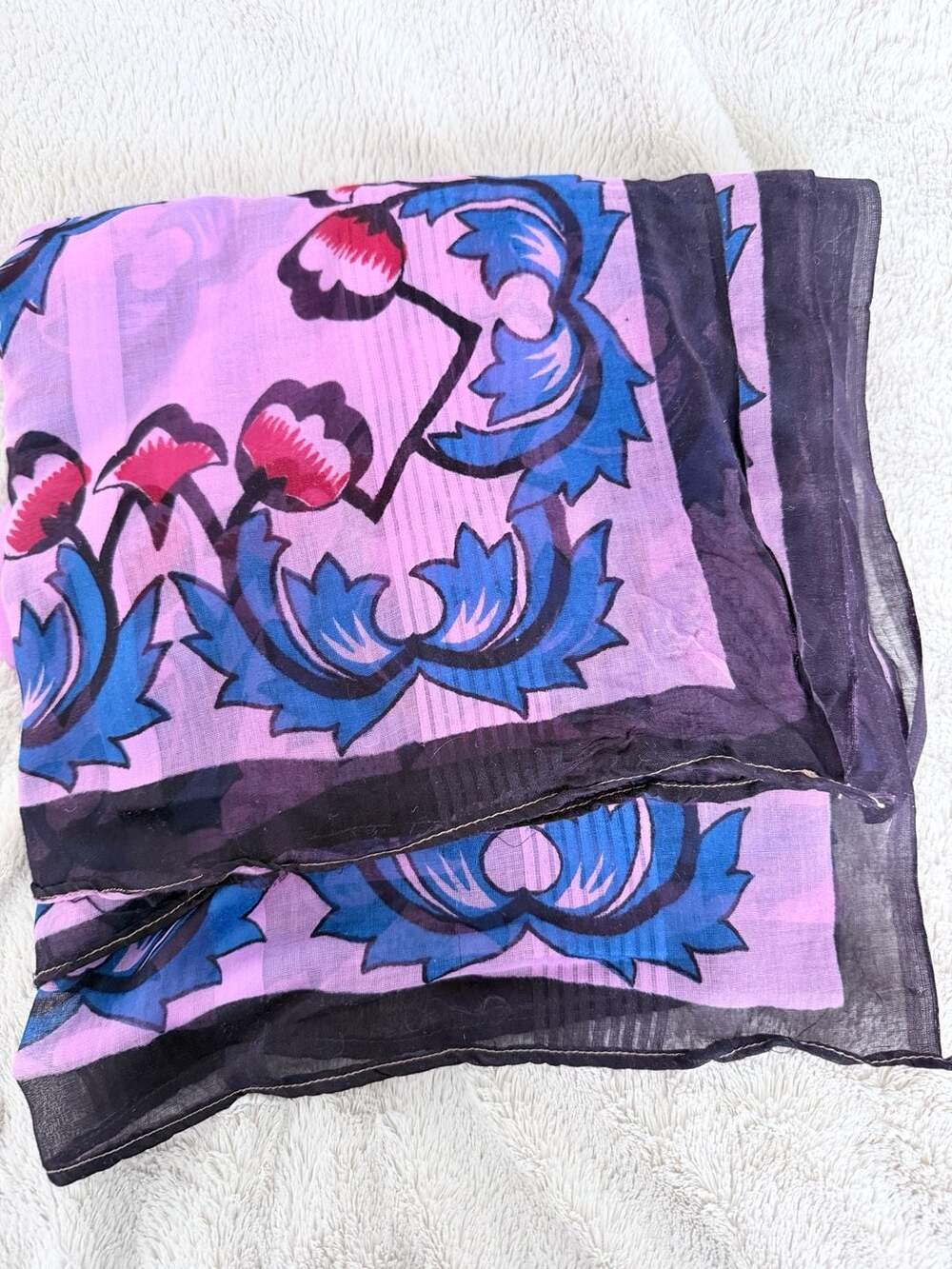 Vintage Floral Print Sheer Scarf 43" x 67"